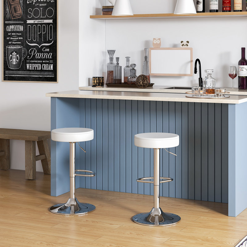 Miek Swivel Upholstered Adjustable Height Bar Stool, White