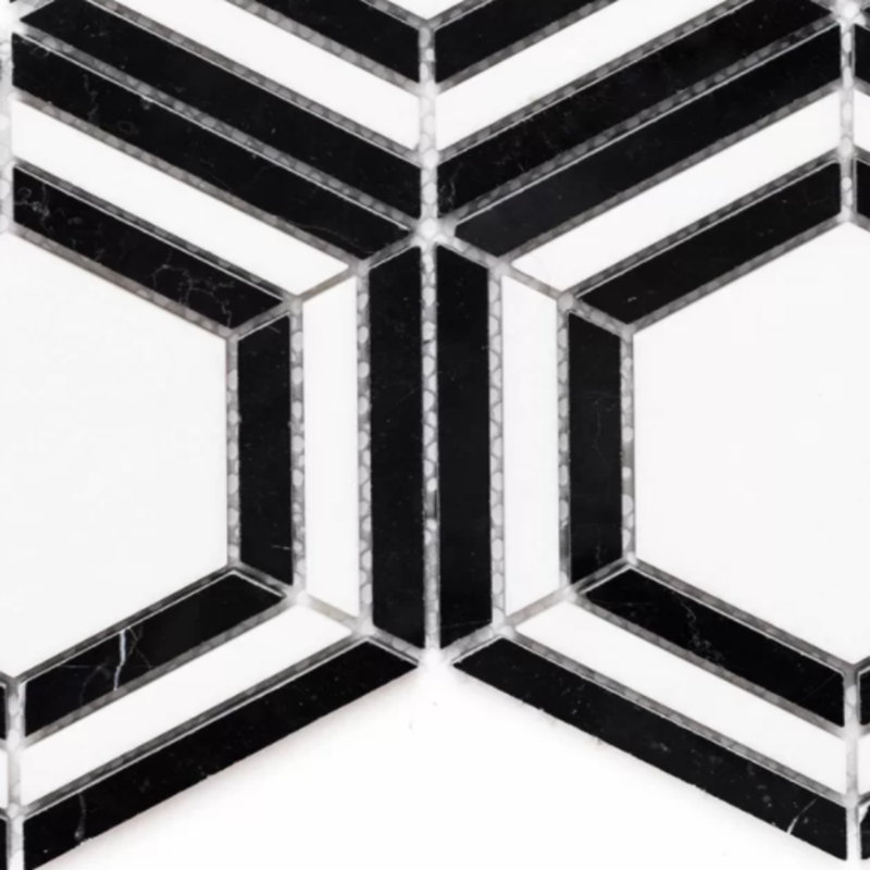 Santorini 4"x4" Natural Stone Mosaic Wall & Floor Tile, Nero/Thassos