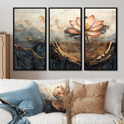 Fleurs de lotus, racines du lac - décoration murale Lotus - 3 pièces