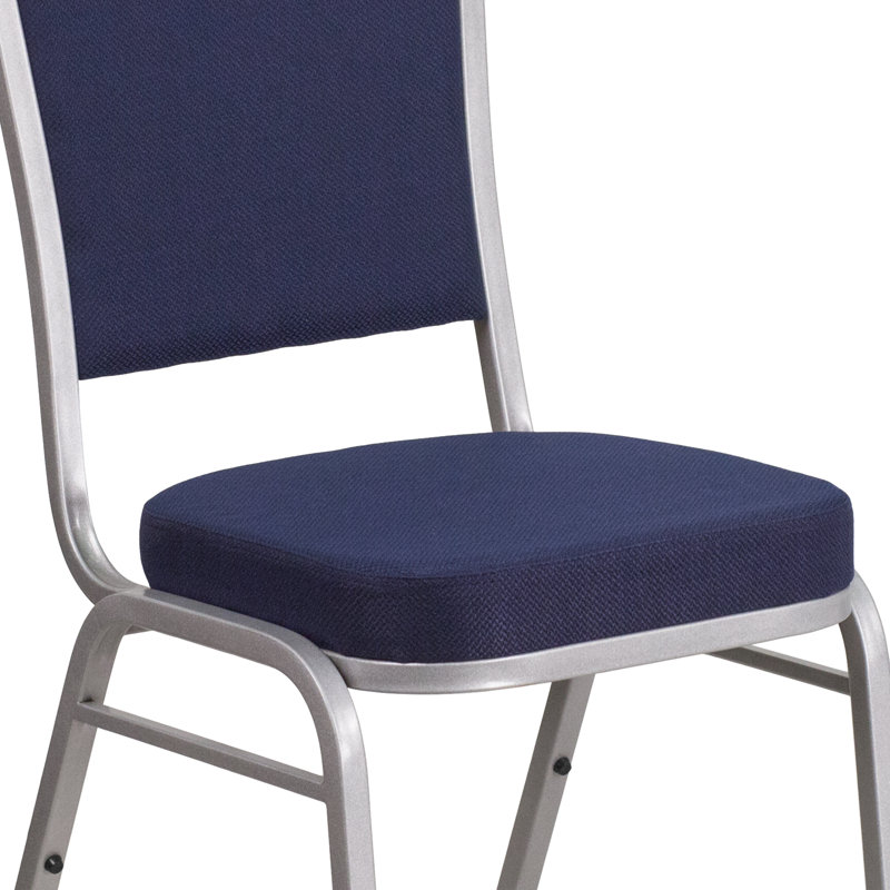 Chaise de banquet empilable Oliverson, Cadre argenté, Tissu marine, 4