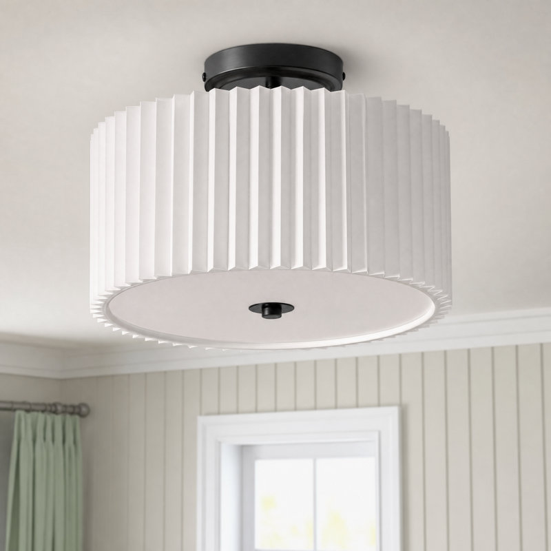 Plafonnier semi-encastré en tissu Pelayo, H 9,3 po x l 12,2 po x P 12,2 po, Noir