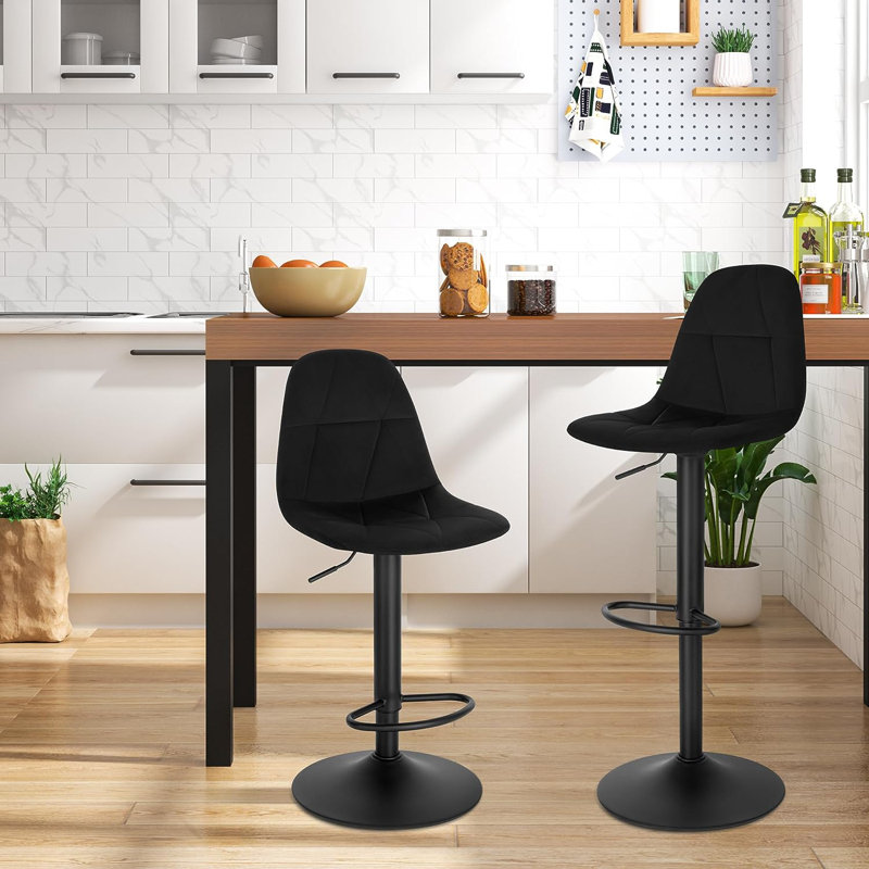 Marcien Swivel Upholstered Adjustable Height Counter Stool with Metal Frame, Black