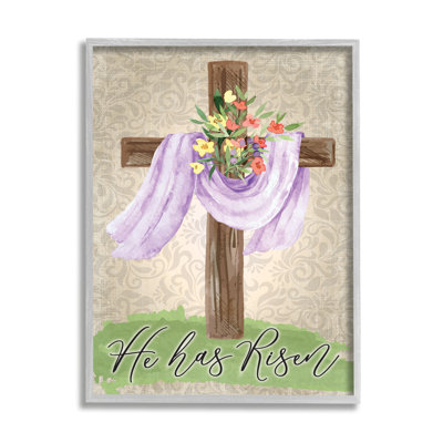 «He Has Risen Spring Floral Cross Brown Damask» par ND Art - impression