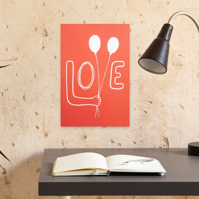 Hand Holding Love Balloons Minimalist Playful Romantic Wall Art Print 1 Piece Wrapped Canvas Wall Art, 45.72cm H x 30.48cm W
