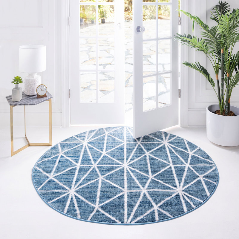 Tapis contemporain Clidy couleur océan, Rond 8 pi