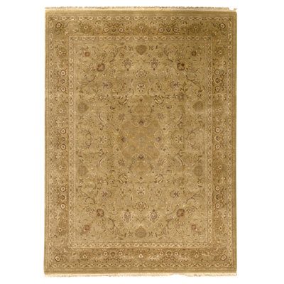 Hand Knotted Wool Area Rug in Gold