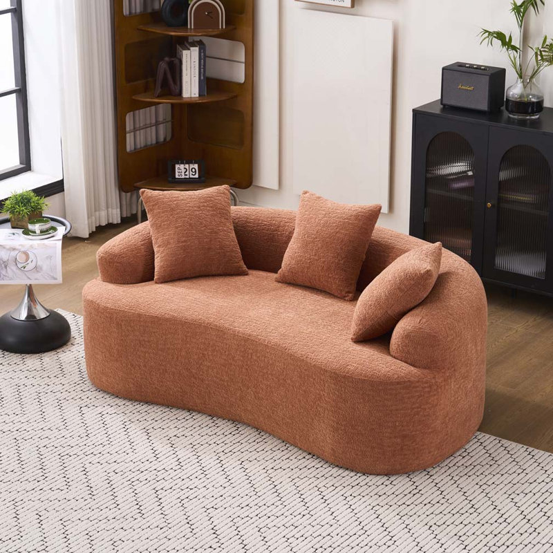 Canapé incurvé chenille en tissu chenille, sans assemblage, Corail