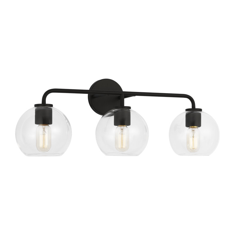 Éclairage pour salle de bain 3 lumières en acier avec abat-jour en verre 26,5 po Childerley, Nuit noire, Transparent