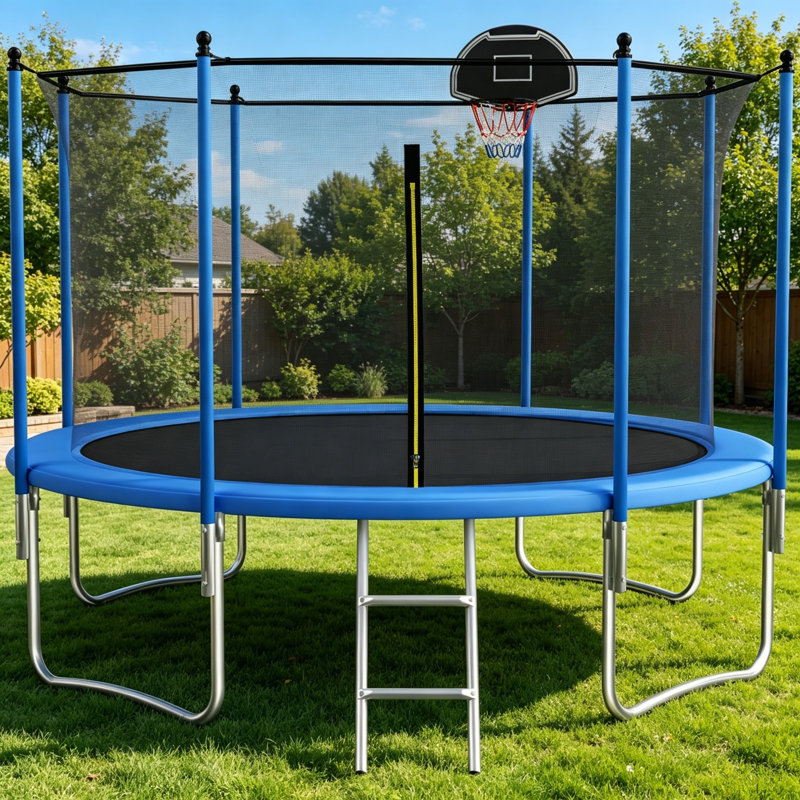 SENCHO GINSYTALIOR Round Backyard Trampoline with Safety Enclosure, Navy Blue