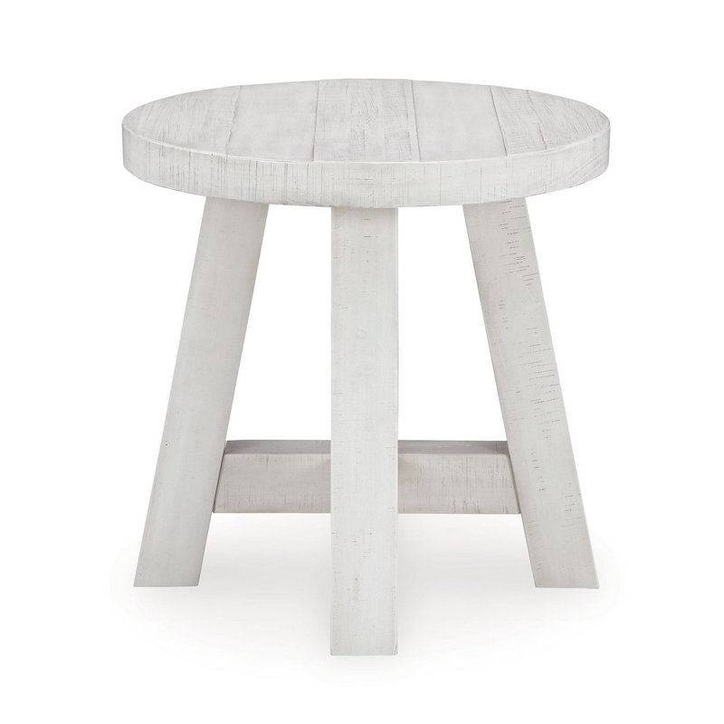 Off-White Round Pine Wood End Table