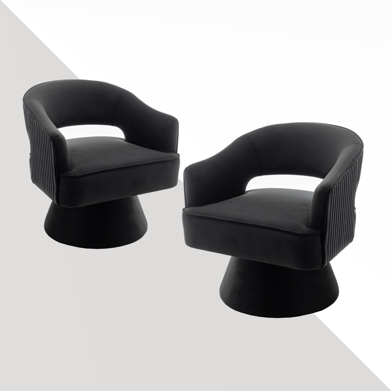 Fauteuil demi-tonneau Chynna, Velours noir