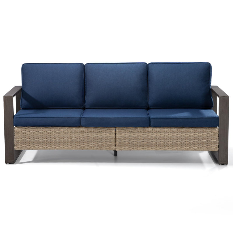 Canapé d'extérieur 3 places en osier de patio avec assise profonde, dossier haut, structure en acier et coussin antidérapant