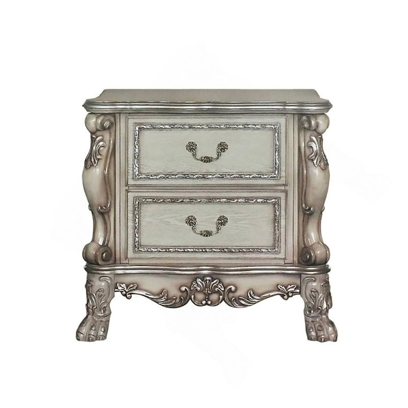 Table de chevet en bois massif avec 2 tiroirs au fini blanc os rétro