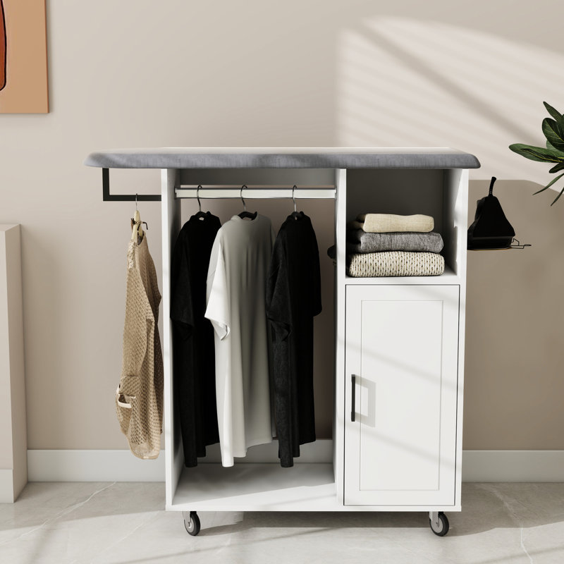 Multipurpose Rolling Ironing Cabinet With Portable Board, White For Kitchen And Cloakroom, Space - Saving E1 Cart Ideal Solution Laundry Stylish