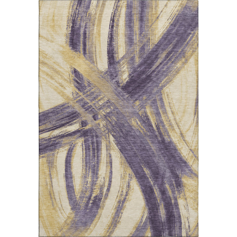 Premium Machine Washable Mayfield AMF2421 Abstract Rug, Plum, 10' x 14'