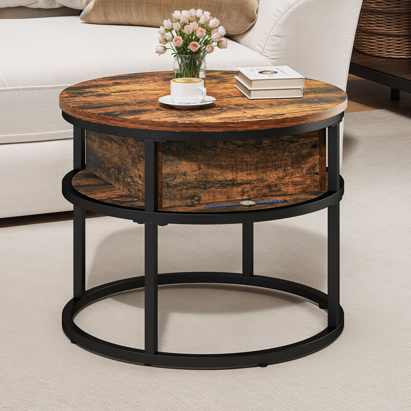 Rothwell Lift Top  Coffee Table ,Extendable Round Cocktail Table, Deep Brown, Black, 62.5cm H x 60cm W x 60cm D