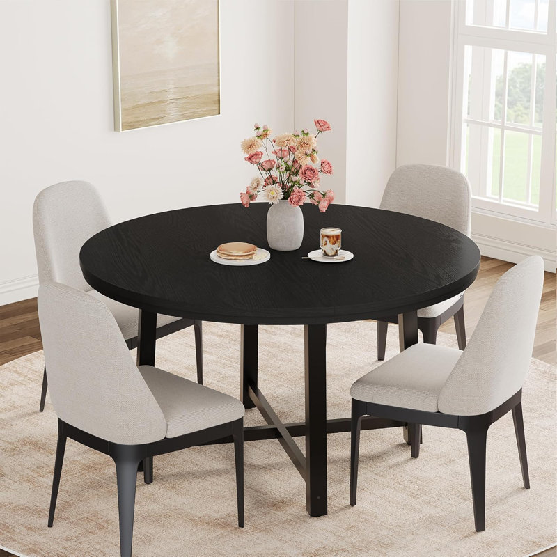 120 cm Round Wooden Dining Table, Black, Black, Black