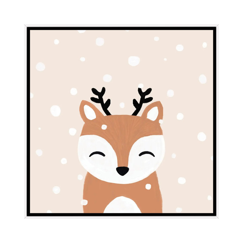 « Snow & Deer » par Orara studio, reproduction d’art, Pas de tapis, H 37 po x l 37 po x P 1,5 po, Toile blanche encadrée