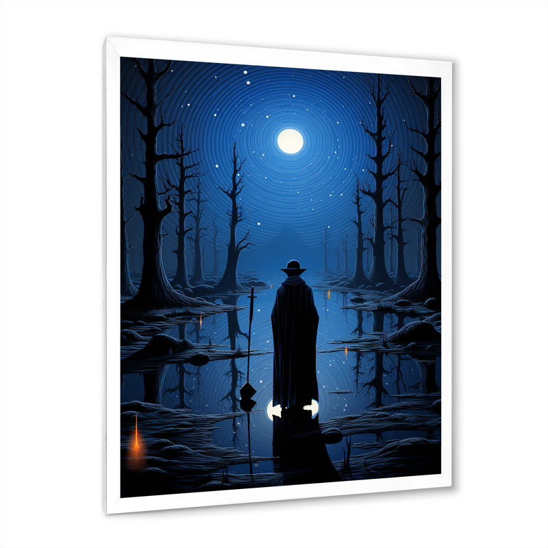 Mélodie touareg bleue au clair de lune, Cadre simple blanc, H 44 po x l 34 po x P 1,5 po