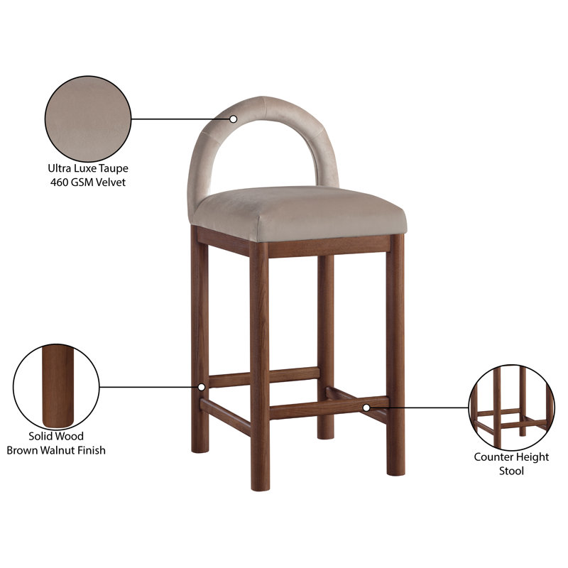 Conrad Letcher Velvet Counter Stool, Taupe Velvet Seat/Brown Frame