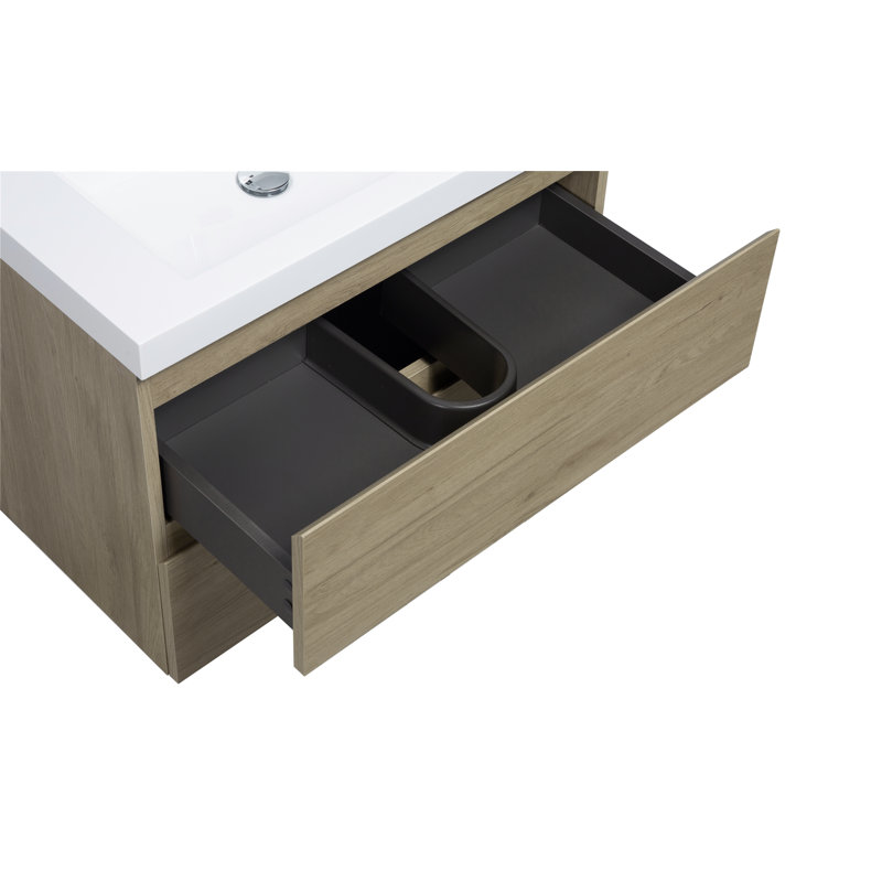 Meuble-lavabo contemporain avec lavabo en résine, armoire de rangement murale moderne avec tiroirs à fermeture en douceur