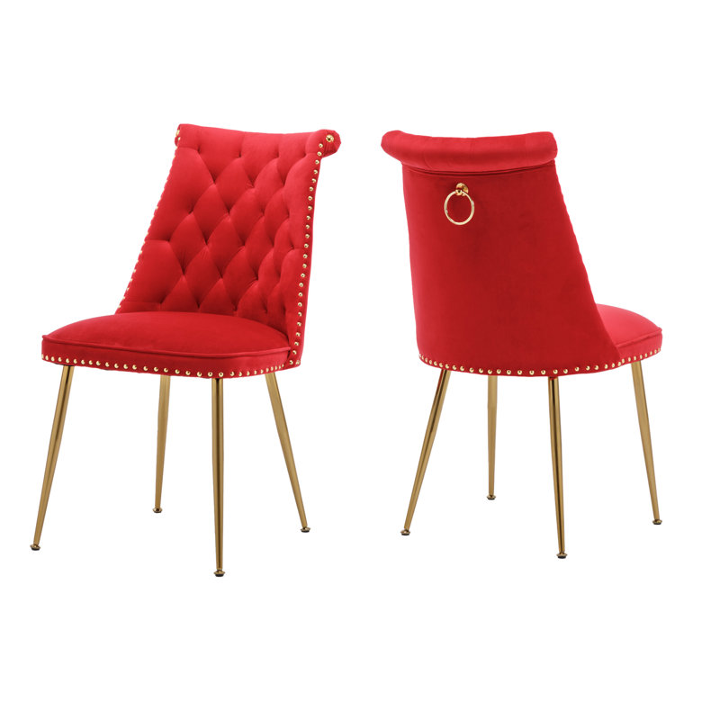 Magallanes 2-Piece Tufted Velvet Dining Chairs , Red