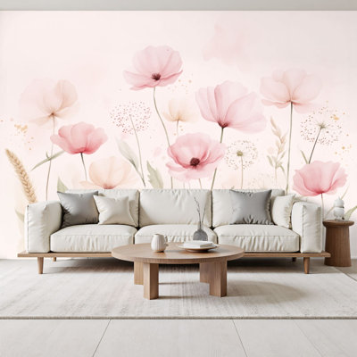 Papier peint adhésif rétro à motif de fleurs et de fleurs délicates à motif floral rétro H 69 po x l 96 po amovible en PVC