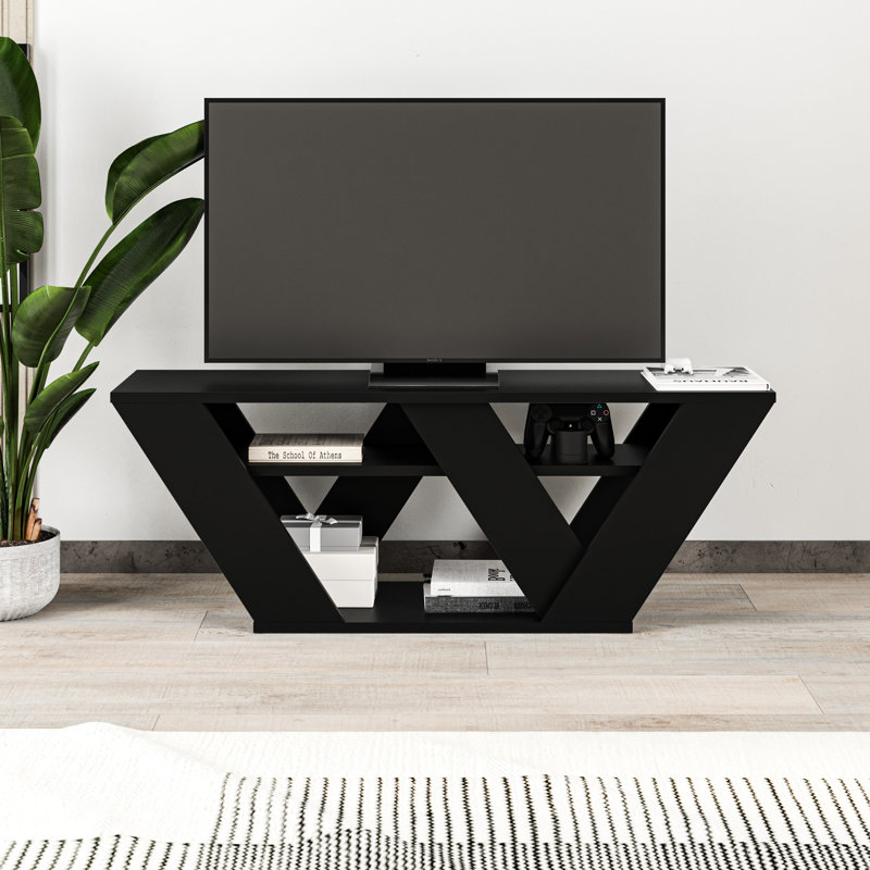 Kirstin 110 Cm TV Stand for TVs up to 48" | Modern Entertainment Unit with V-Shaped Legs, Black