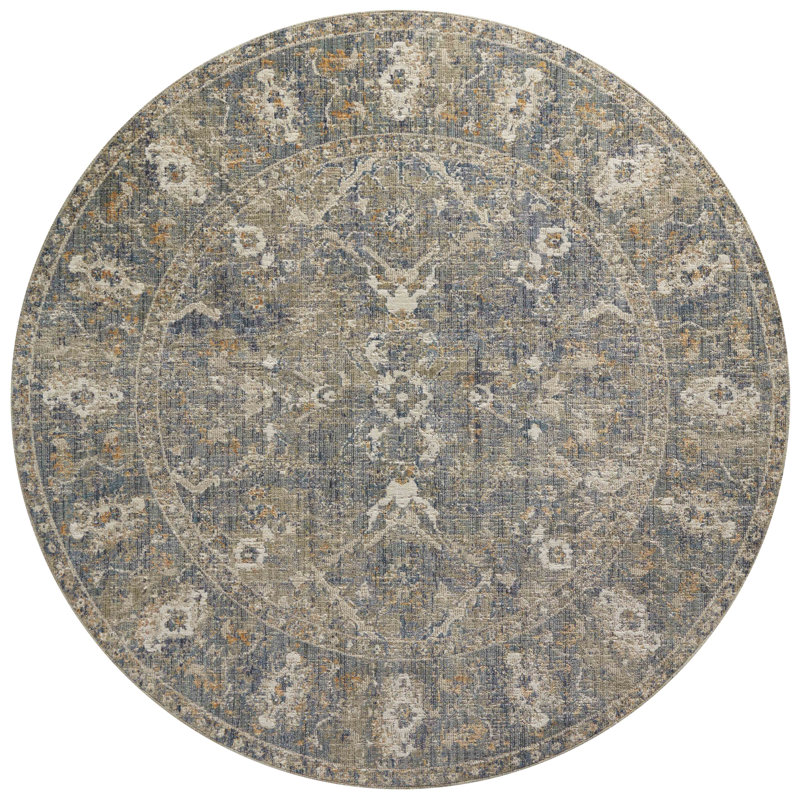 Chris Loves Julia x Loloi Rosemarie Oriental Sand/Lagoon/Off White Area Rug, Round 7'9"