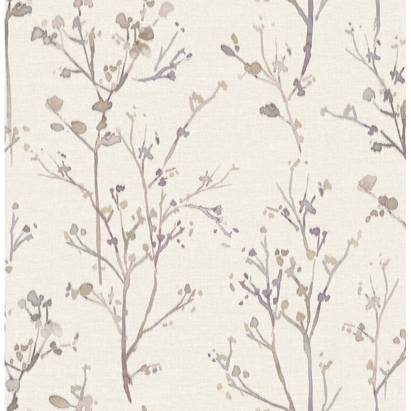 Silverling Lavender Budding Branches Wallpaper, Purple