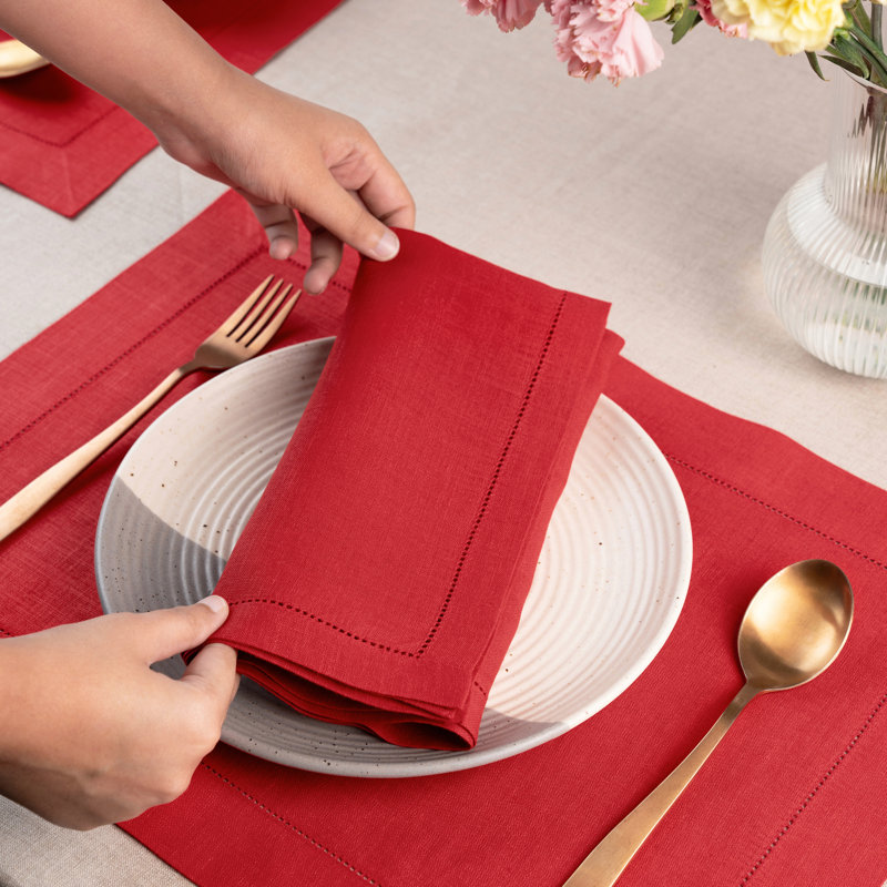 Signature 100% lin, serviettes 100% lin Signature, Rouge