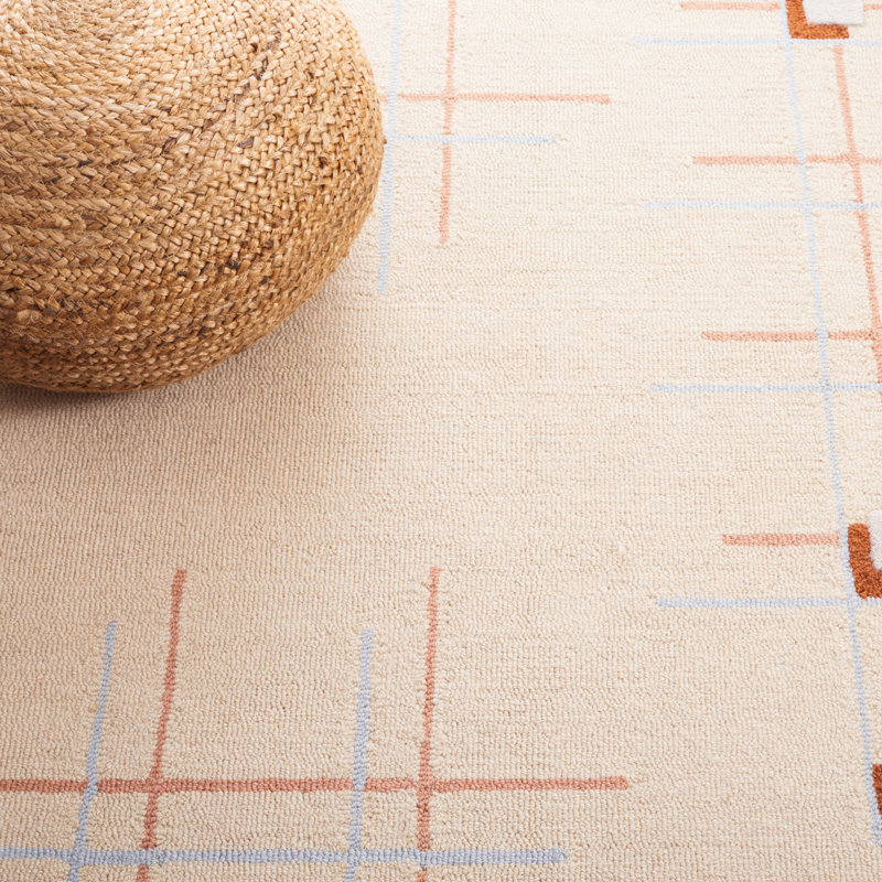 Juliam Hand Tufted Wool/Cotton Geometric Rug in Beige/Rust, Rectangle 5' x 8'