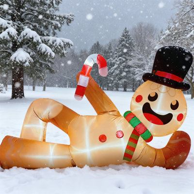 10FT Christmas Inflatable Outdoor Decoration, Giant Christmas Blow Ups Yard Decorations Inflatable Gingerbread Man Lying Flat With Built-In LED Lights For Garden, Lawn, Home Xmas Holiday Decor