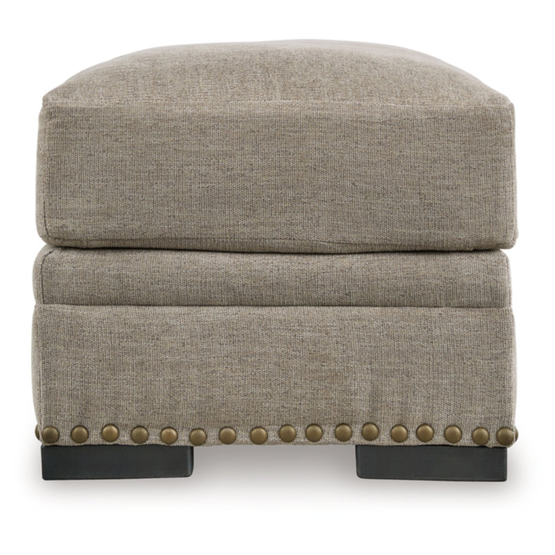 Beige Traditional Nailhead Accent Ottoman
