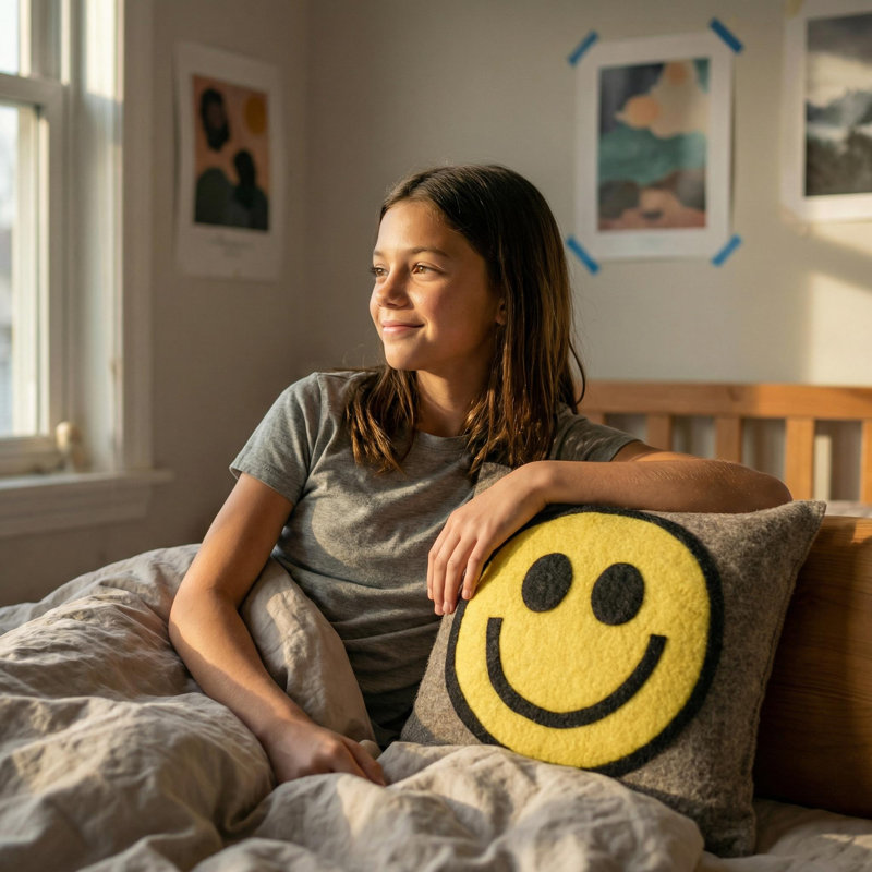 Coussin en laine feutrée à la main Happy Sad Face - 20 po, Housse de coussin seulement - sans coussin