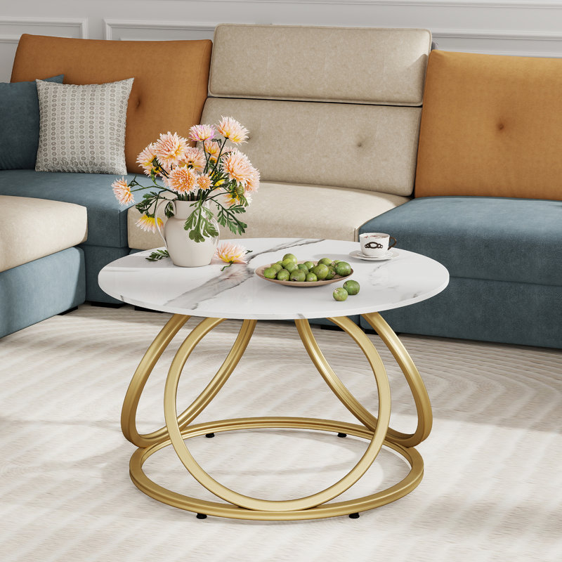 Pedestal Coffee Table, Calacatta White, Gold