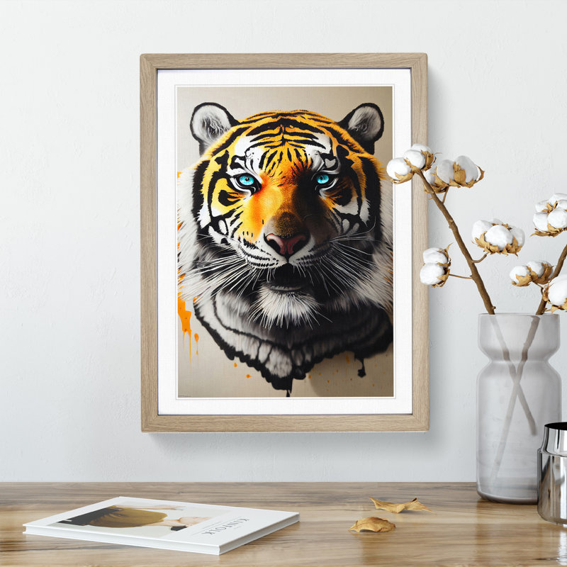 Splashed Tiger - Framed Print, 34cm H x 25cm W x 2cm D, Oak Framed