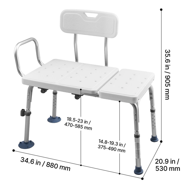 Tub Transfer Bench for Bathtub, 400 lbs Capacity Heavy Duty Shower Chair with Arm, Backrest and Curtain Slot, Height Adjustable Shower Bench Bath Seat for Adults, Seniors, Elderly and Disabled