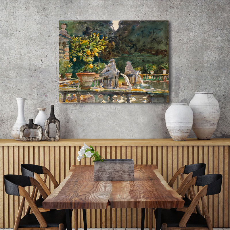 3AA6537 Villa Of Marlia, Lucca (a Fountain) by John Singer Sargent - Wrapped Canvas Painting, 50cm H x 70cm W x 4cm D