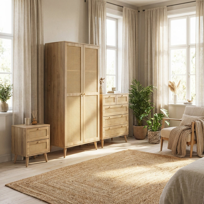Manila 2 Door Wardrobe 3 Piece Bedroom Set, Oak