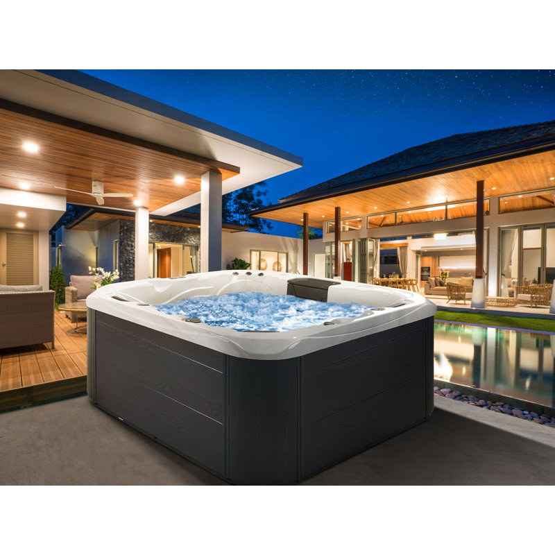 Belfry Bathroom Mulvihill 220 Volt 31 - Jet Acrylic Square Hot Tub with Ozonator, White, Grey