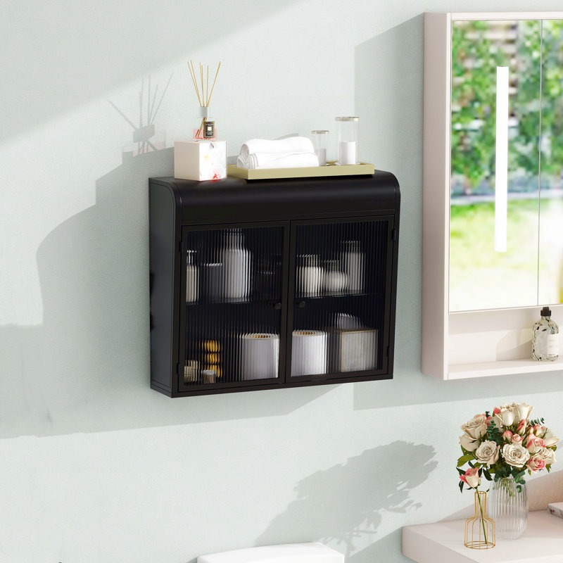 Armoire de rangement murale à double porte en métal, adaptée aux salles de bain, aux cuisines, aux salons et aux bureaux, noir antique