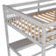 Lit mezzanine double avec tablettes de rangement et bureau sous le lit, gris