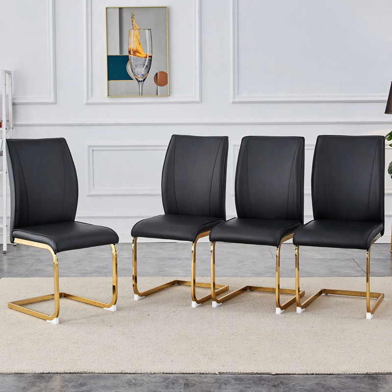 Chaise arquée, ensemble de 4 chaises de salle à manger en polyuréthane à haute résilience avec pieds arqués en métal., 4
