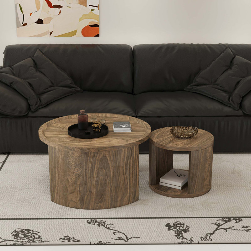 Ensemble de tables basses modernes et minimalistes pour petits espaces, Bois naturel
