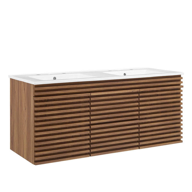 Meuble-lavabo mural 48 po Modway Render, Blanc, Noyer