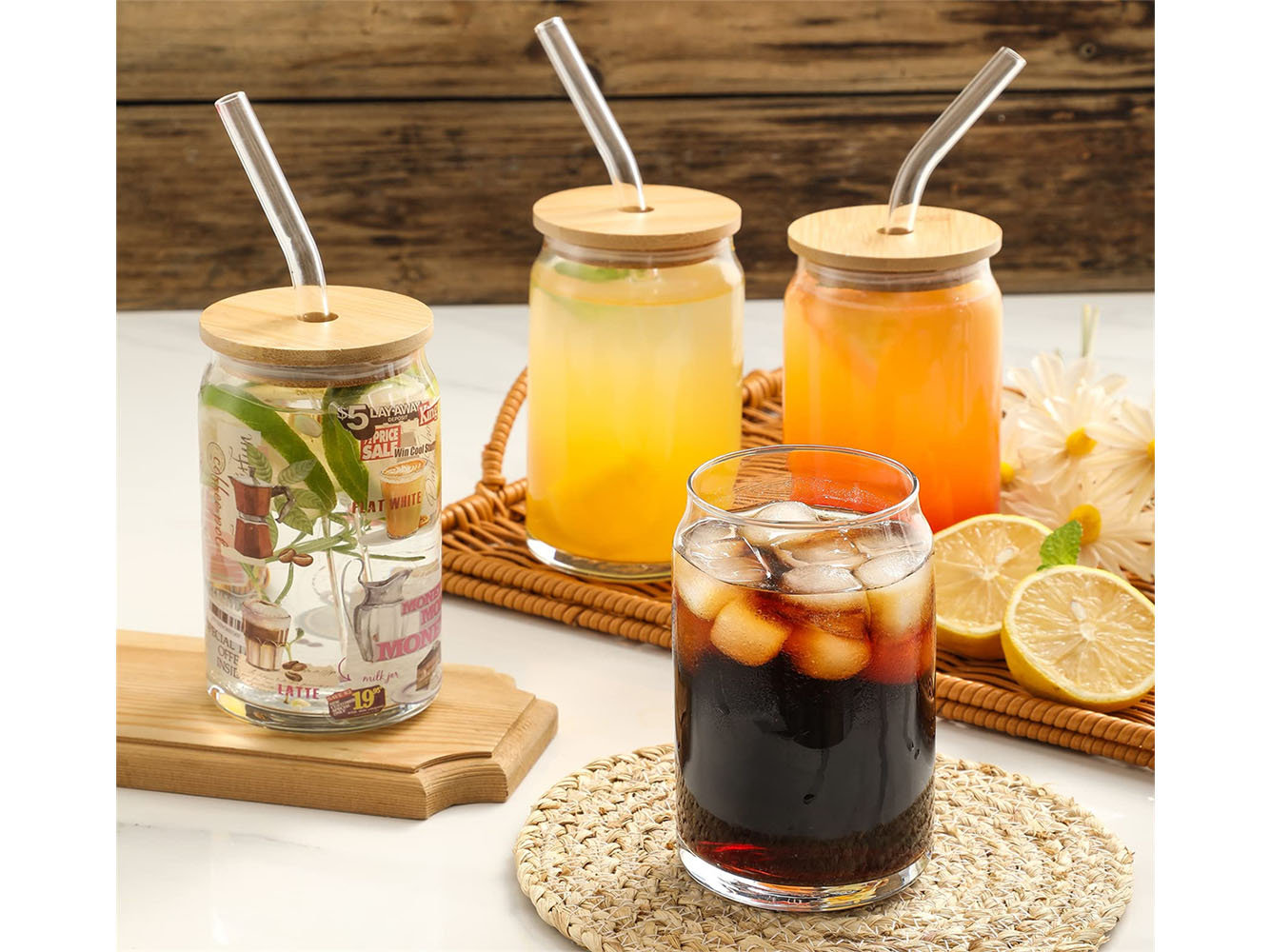 6 Pieces 16Oz Beer Can Glass With Lids And Straw, Can Shaped Glass Cups  Glass Cups Beer Can Glass Cute Tumbler Cup
