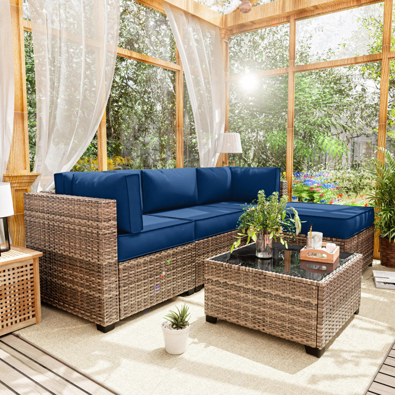 9-Piece Outdoor Replacement Cushion Set Seat/Back Cushion (Set Of 3 Seats , 5 Backs,  1 Footrest), Blue