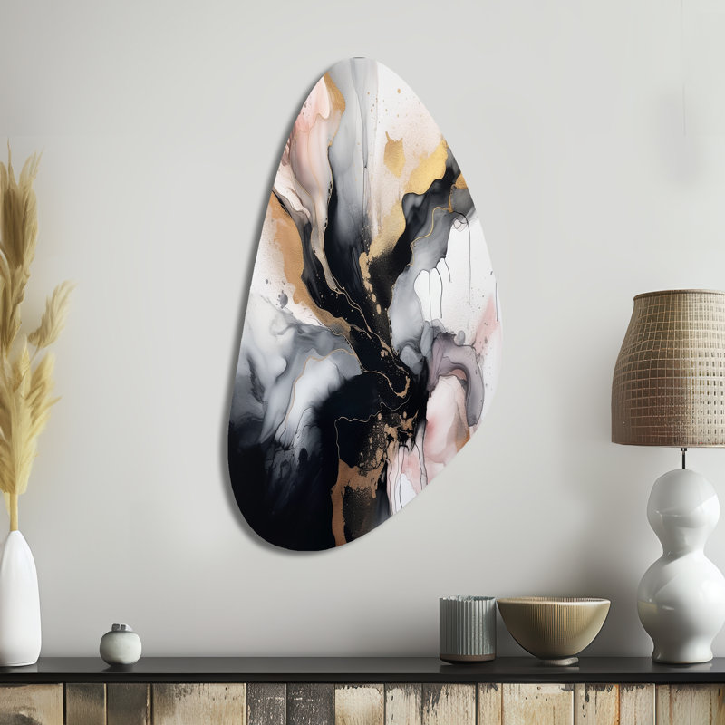 Décoration murale rose en métal texturé Splash Marble II - Abstrait en marbre, H 39 po x l 21 po x P 1 po