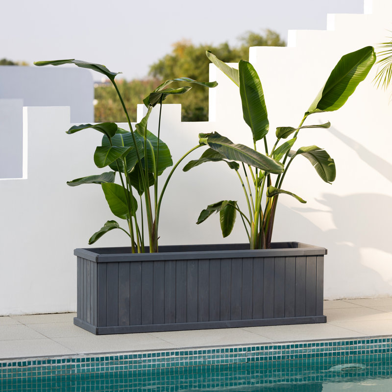 Barros Solid Cedar Rectangular Planter Box with Drainage Holes, Gray, 18.75" H x 60" W x 18.75" D